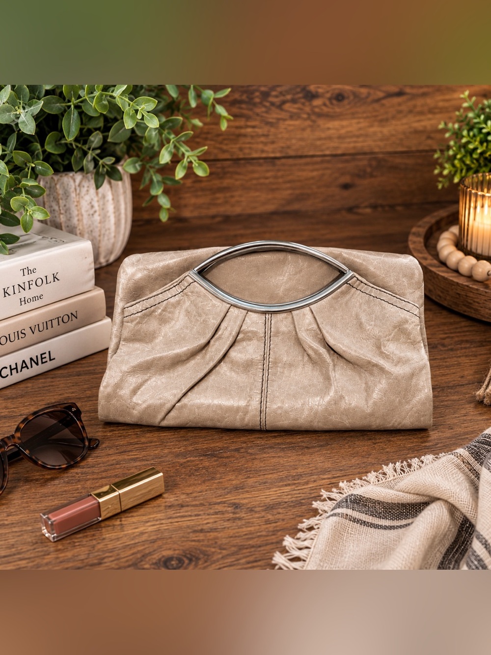 Hobo International Taupe Leather Foldover Handbag #63